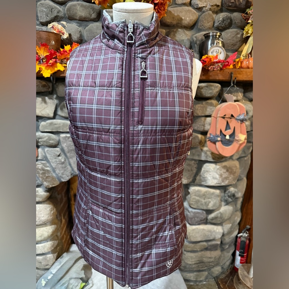 Ariat Women's Plaid Vest - Burgundy and White